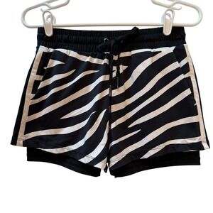 TAIL Women Zebra Print Athletic Shorts Built In Liner Black White XS